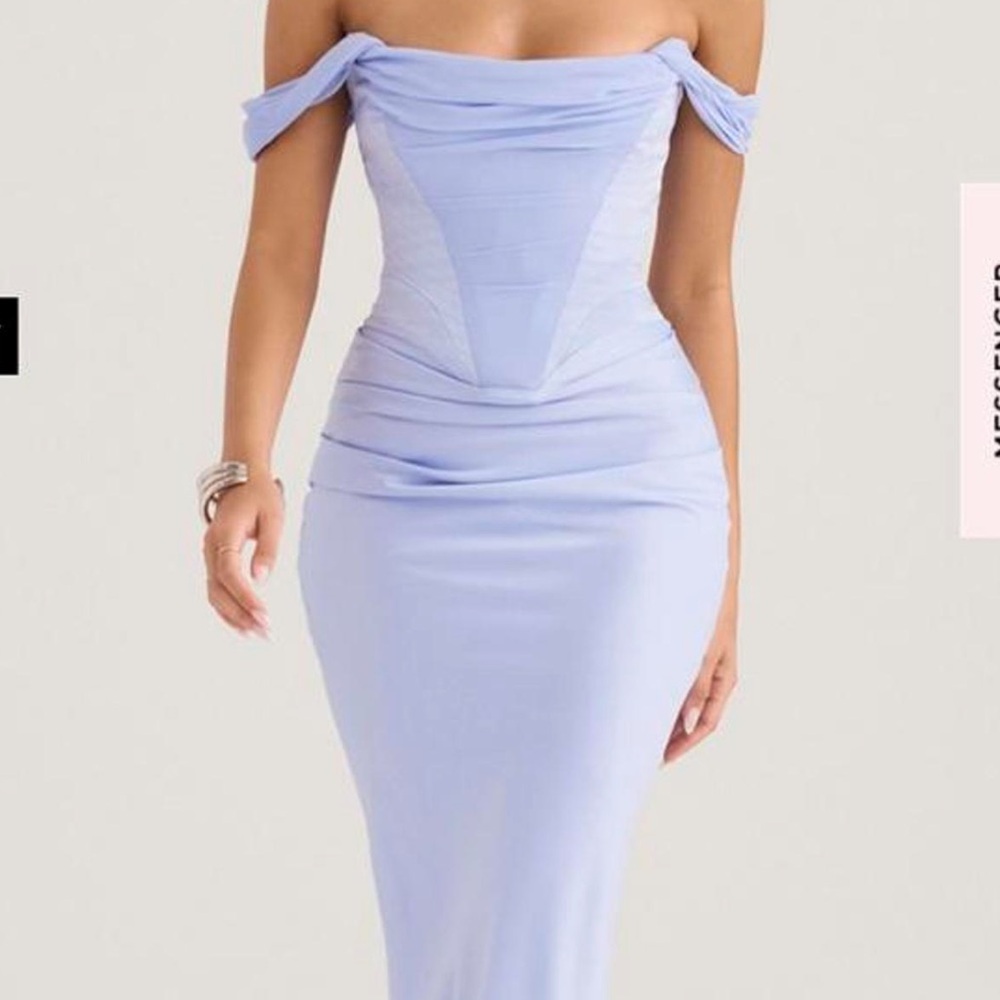 House of CB Natalya Sky Satin Corset Midi Dress